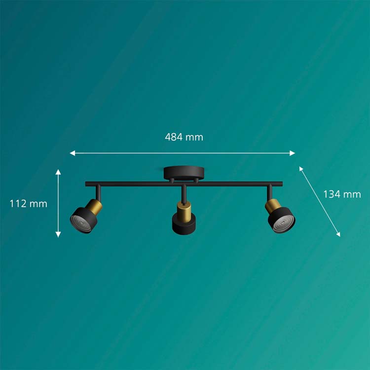 Opbouwspot - dimbaar - GU10 - 3x5W - excl lamp - zwart/goud