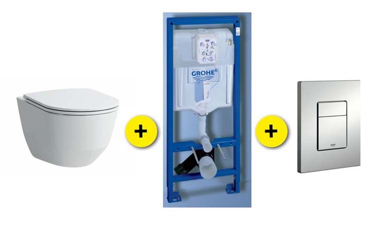 Toiletset Laufen Pro wit incl bril+inbouwres Rapid SL+drukpl chr mat