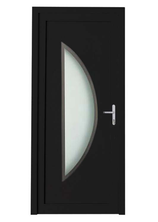 Porte extérieure pvc noire/noire demi-lune inox rand D SUR MESURE