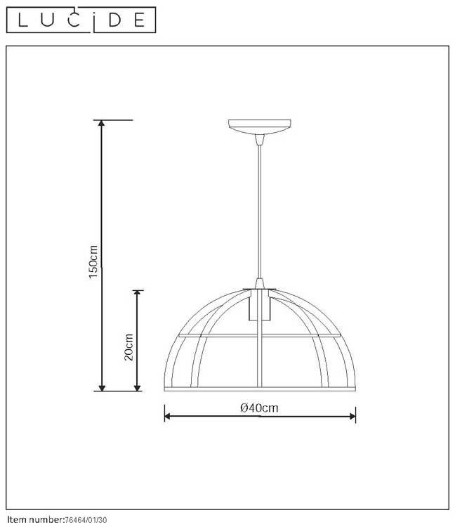 Lucide DIKRA - Suspension - Ø 40 cm - E27 - Noir