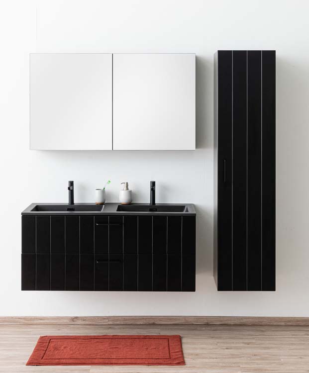 Meuble de salle de bain Jesper noir mat 1200 mm avec poignée noire