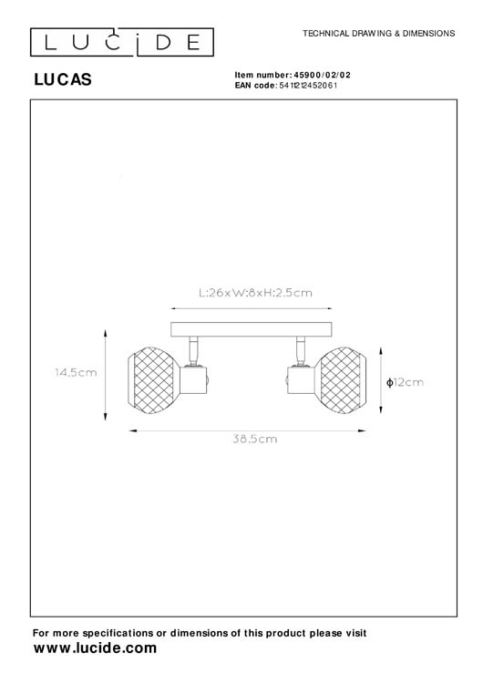 Lucide LUCAS - Spot plafond - 2xE14 - Or Mat / Laiton