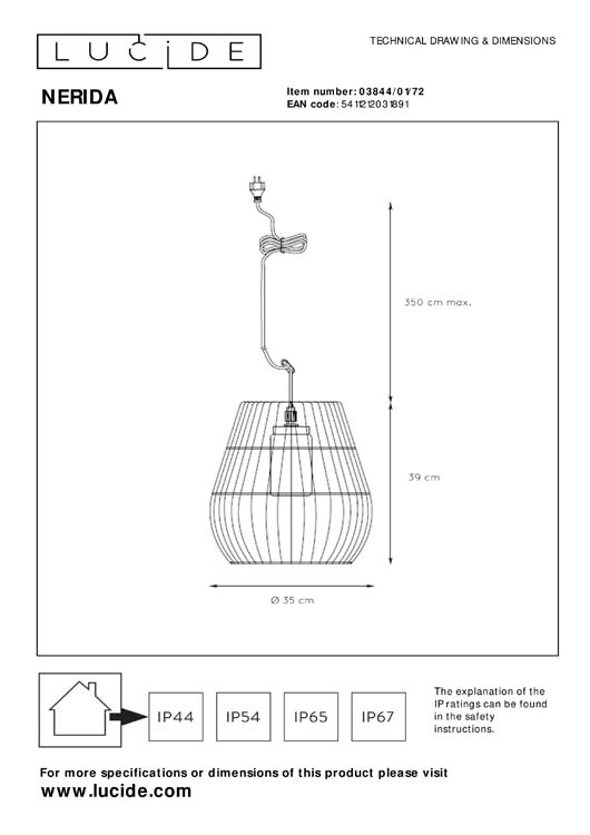 NERIDA - Hanglamp Buiten - Ø 35 cm - 1xE27 - IP44 - Naturel