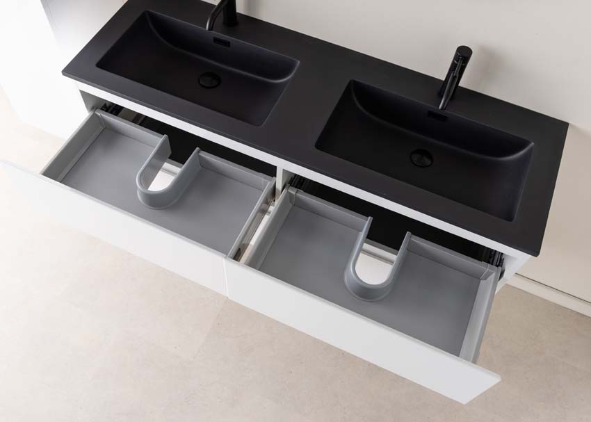 Meuble de salle de bain Tibo blanc 1400 mm lavabo double noir mat