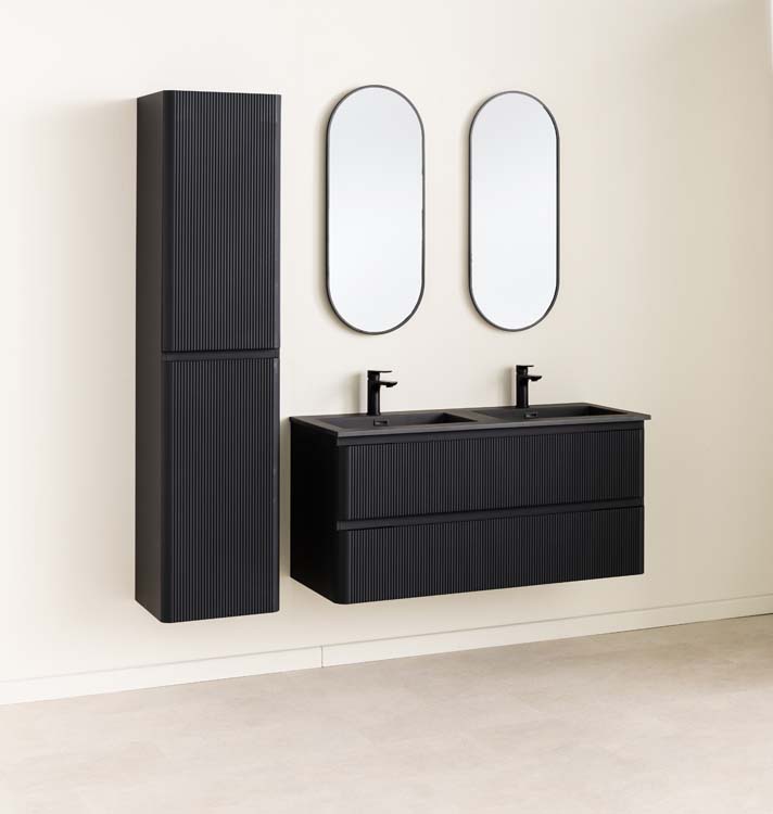 Meuble de salle de bain Julia noir mat 2 tiroirs 1200 mm lavabo noir