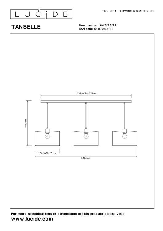 Lucide TANSELLE - Suspension - 3xE27 - Multicolor