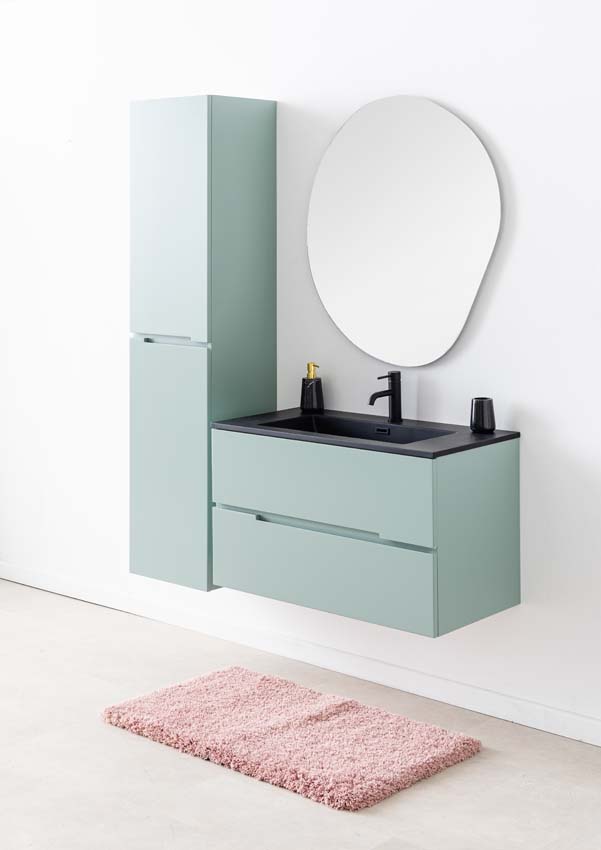 Meuble de salle de bain Truman gris-vert 900 mm lavabo noir mat