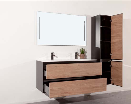 Meuble lavabo Molly look bois double 1194x455x580mm