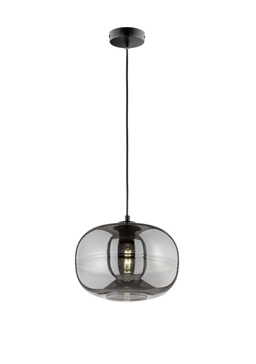 Suspension noir verre fumée lampe excl 1xE27 diam 29.5cm