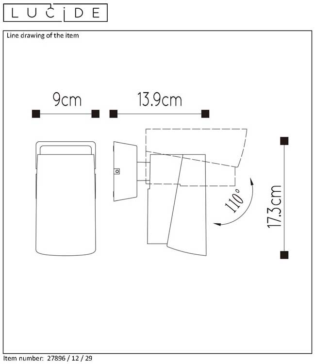 Lucide MANAL - Wandspot Buiten - LED - 1x12W 3000K - IP65 - Antraciet