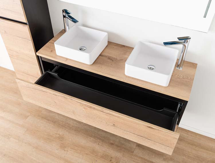 Meuble salle de bain Dotan 2 chêne/noir 1200 mm tabl saillie melamine