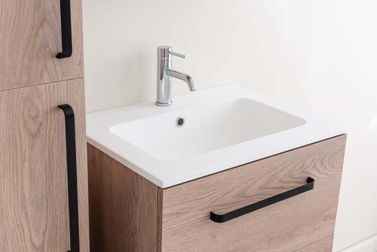 Meuble de salle de bain Chêne Bison 600 mm lavabo mat