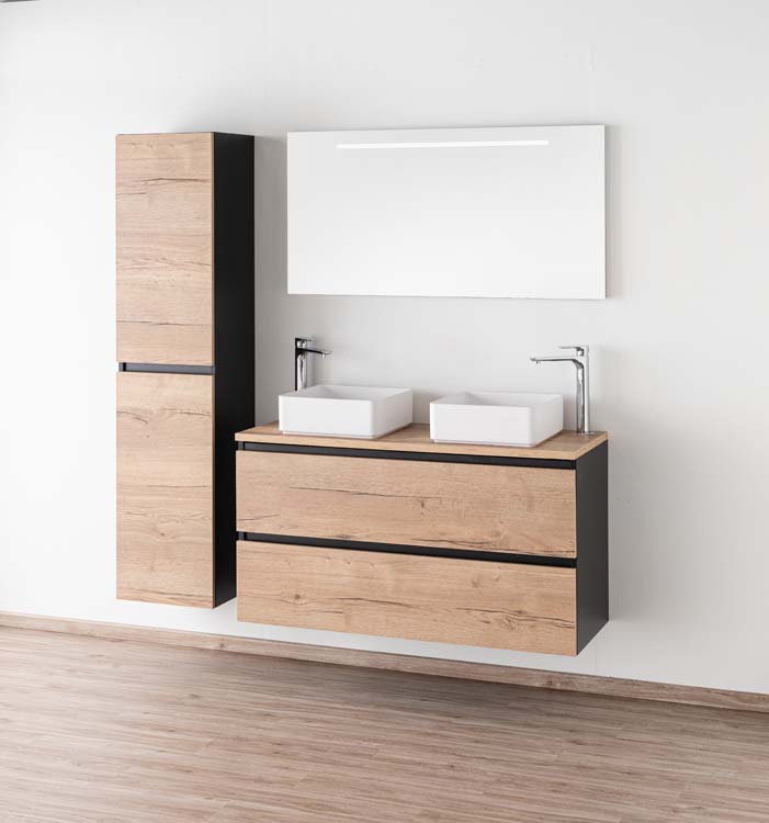 Meuble de salle de bain Dotan chêne/noir 1200 mm tablette en saillie melamine