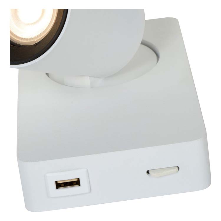 Lucide NIGEL - Spot mural - GU10 - 1x5W - Point rechargement USB - Blanc