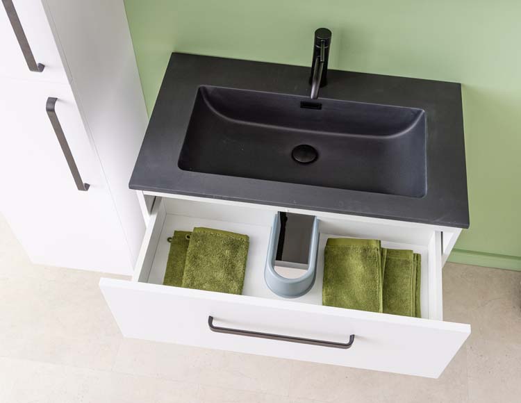 Meuble de salle de bain Bison laqué blanc mat 800 mm lavabo noir