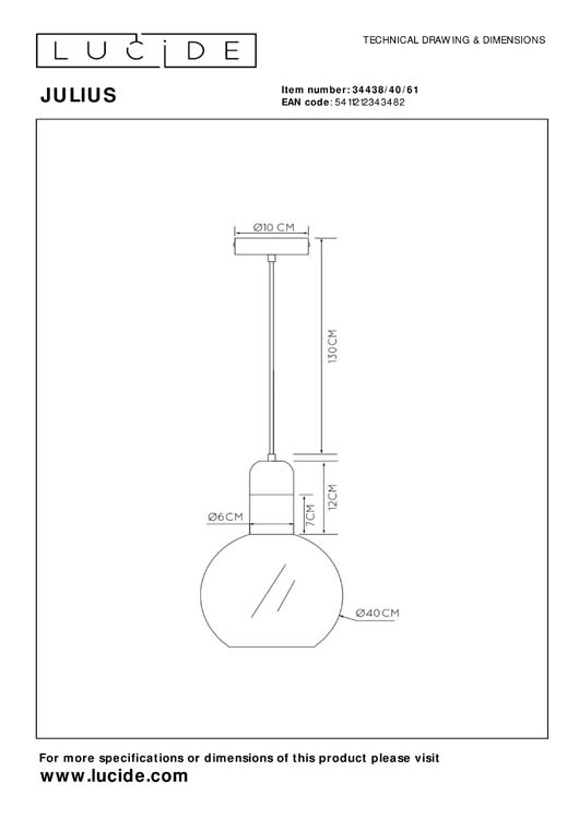 Lucide JULIUS - Suspension - Ø 40 cm - 1xE27 - Opalin