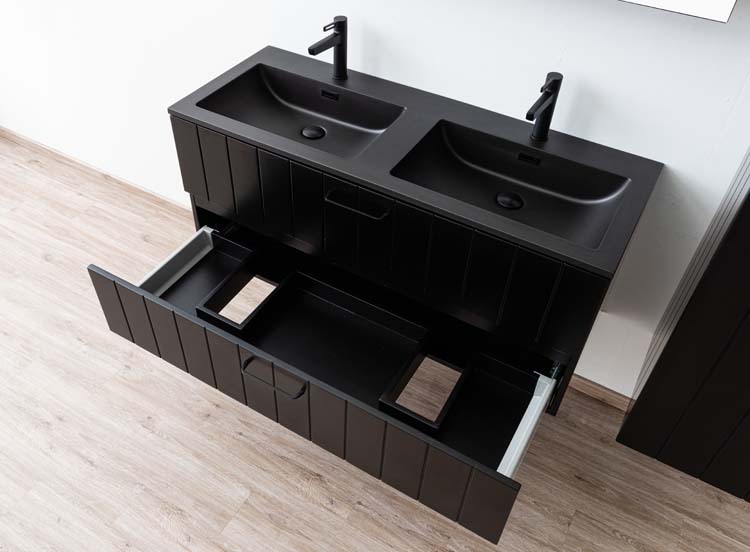 Meuble de salle de bain Jesper noir mat 1200 mm avec poignée noire