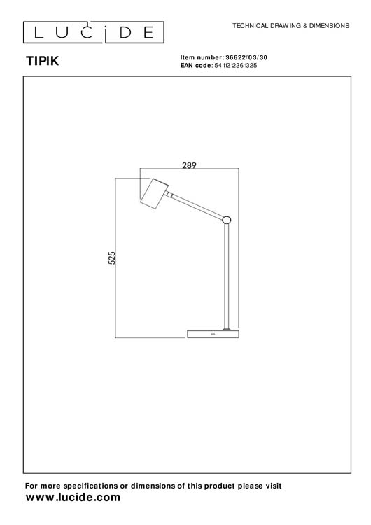 Lucide TIPIK - Oplaadbare Leeslamp - Accu/Batterij - LED Dimb. - 1x3W 2700K - 3 StepDim - Zwart