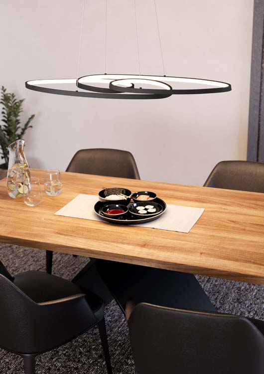 Hanglamp - kunststof - 38W - incl lamp - zwart - 4400 lumen - 3000K