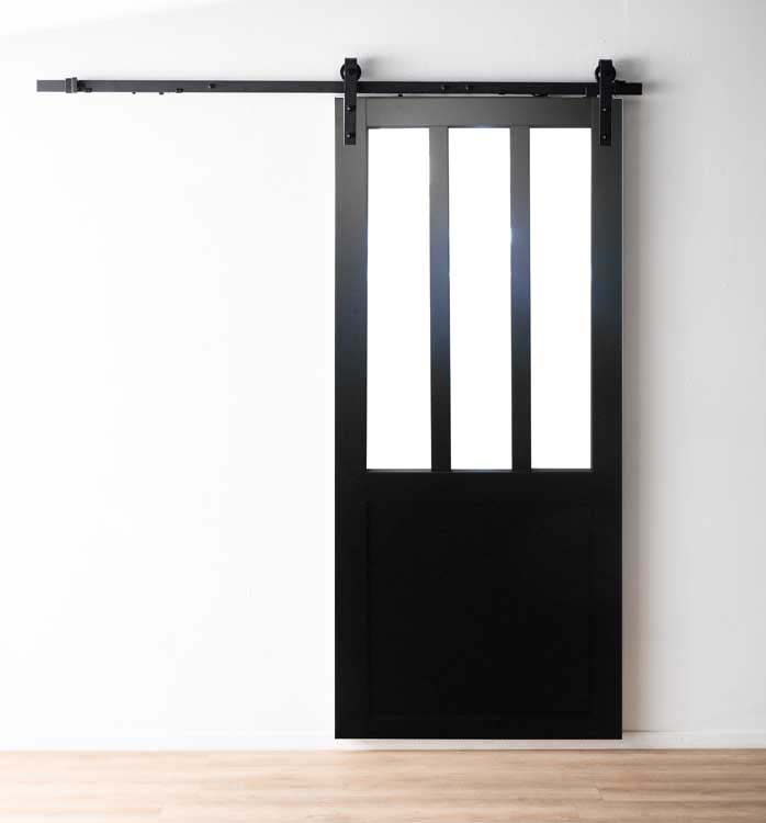 Porte coulissante Antibes noir + rail robust 930x2040 mm