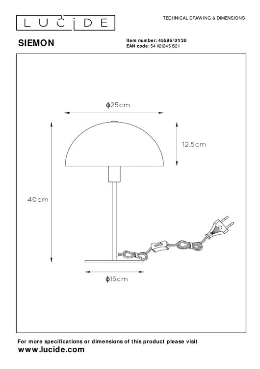 Tafellamp - Ø 25 cm - 1xE14 - Zwart