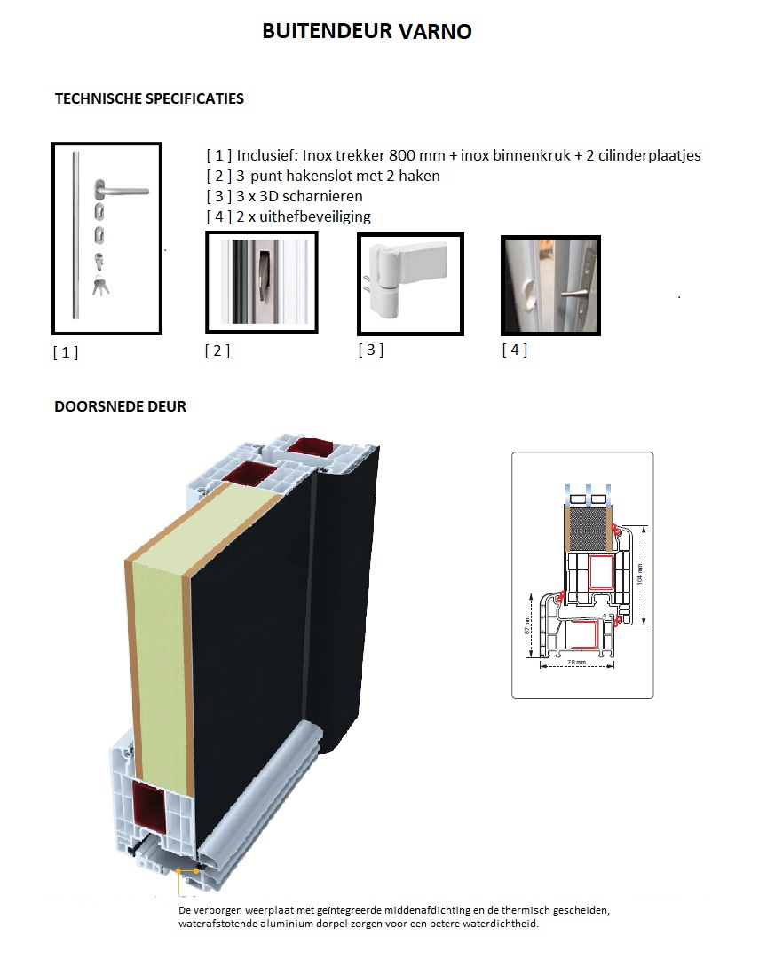 Buitendeur pvc inbraakwerend met alu afwerking Varno zwart maatwerk L