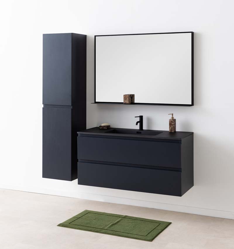 Meuble de salle de bain Tibo gris 1200 mm lavabo noir mat