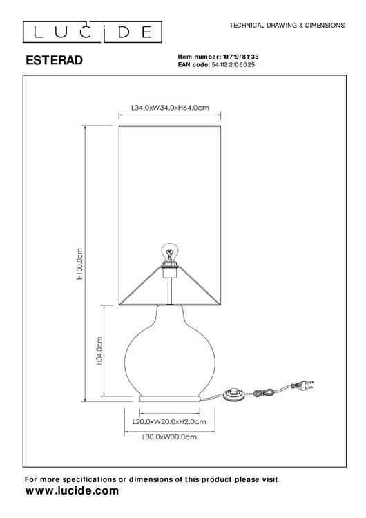 Lucide ESTERAD - Vloerlamp - Ø 34 cm - 1xE27 - Groen