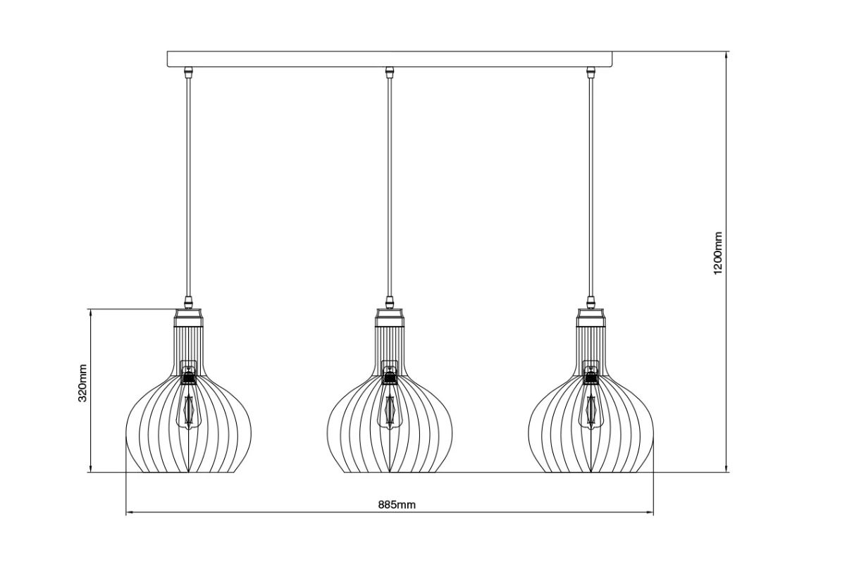 Lampe suspension 3 x E27 noir cuivre 120 cm