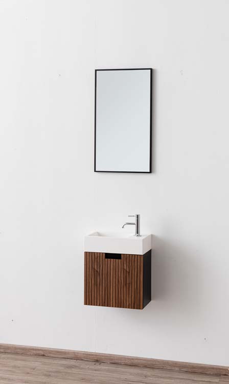 Meuble Willow noir/noyer lavabo blanc mat