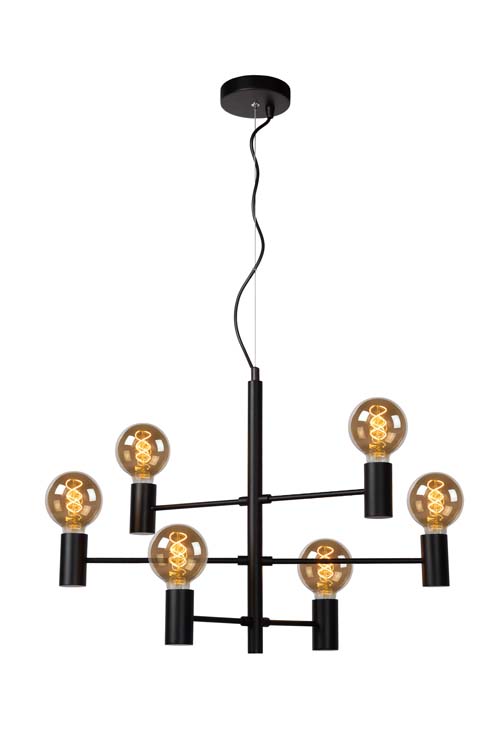 Hanglamp zwart 6 licht excl lamp LED mogelijk E27