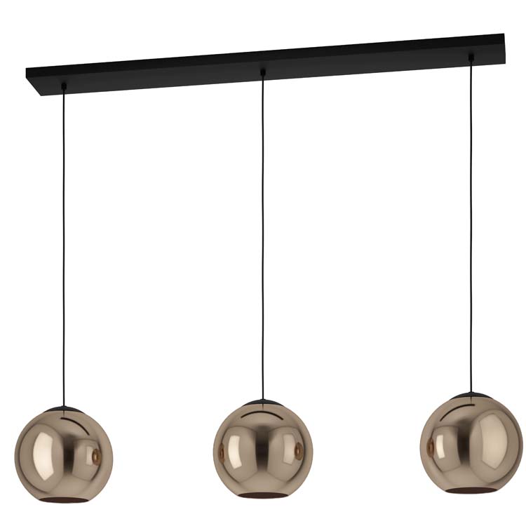 Lampe suspendue 3 boules noir-cuivre E27 125 cm