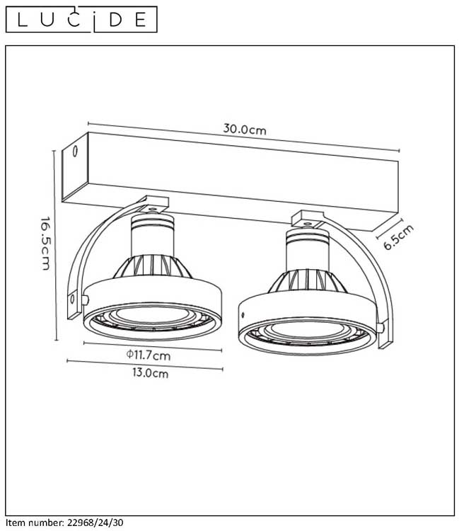 Lucide DORIAN - Plafondspot - LED Dim to warm - GU10 - 2x12W 3000K/2200K - Zwart