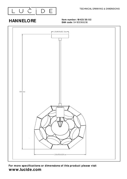 Lucide HANNELORE - Hanglamp - Ø 30 cm - 1xE27 - Mat Goud / Messing