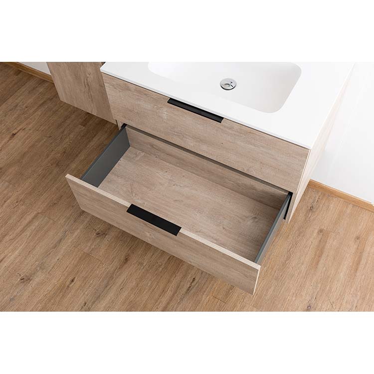 Meuble salle de bain Plato asp chêne béton 90cm mat poignée supp noire