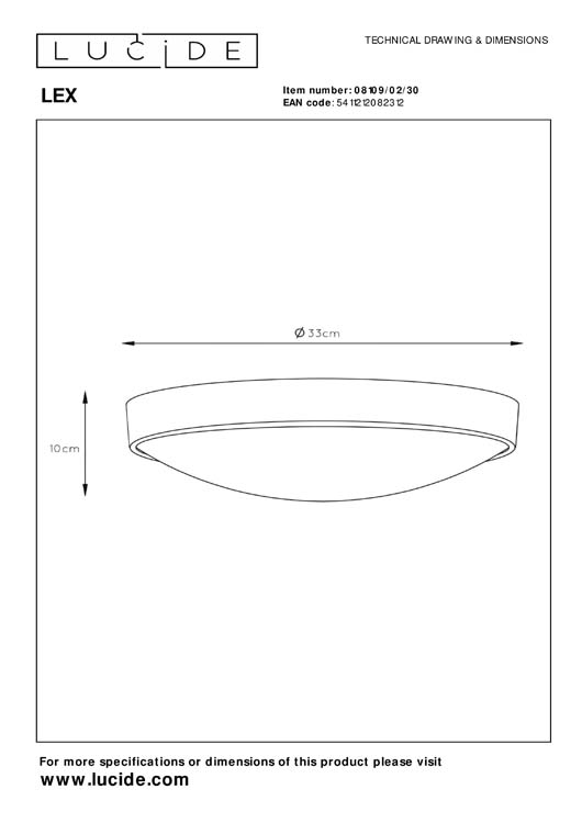 Lucide LEX - Plafonnier - Ø 33 cm - 2xE27 - Noir