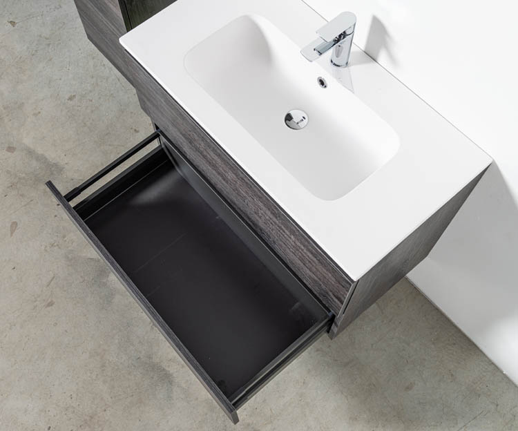 Meuble de salle de bain Dotan chêne foncé 900 mm lavabo brillant