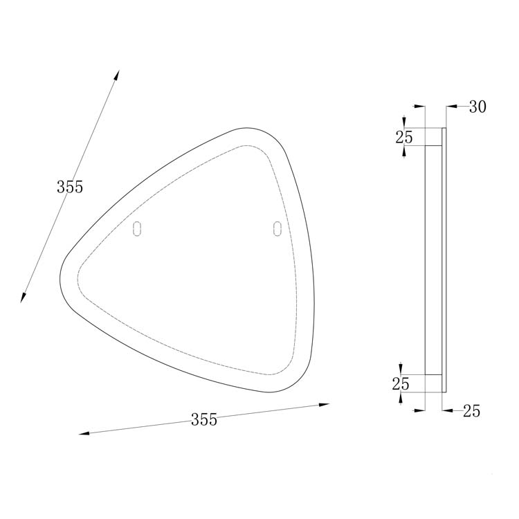 Miroir Mandel forme de médiator 355 x 355 mm