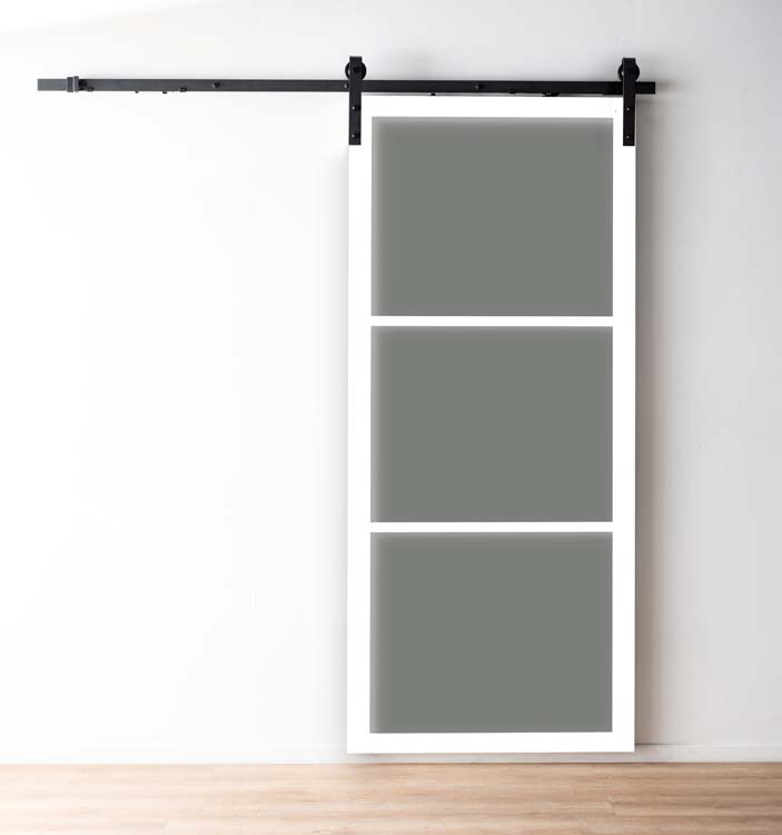 Porte coulissante steellook blanc fumé+rail robust noir 93x211.5cm