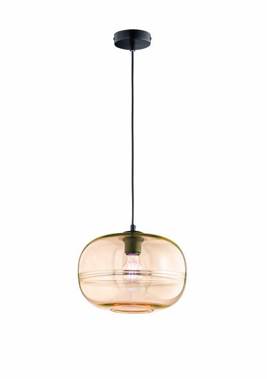 Suspension noir verre ambre lampe excl 1xE27 diam 29.5cm