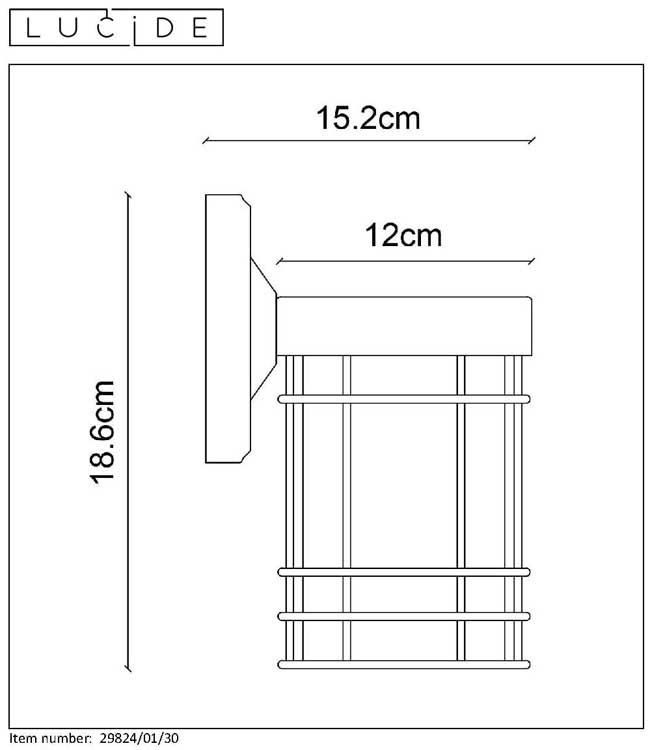 Lucide KEPPEL - Applique murale Extérieur - E27 - IP23 - Noir