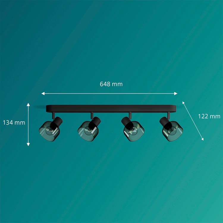 Opbouwspot - glas kort - dimbaar - E14 - 4x25W - excl lamp - zwart