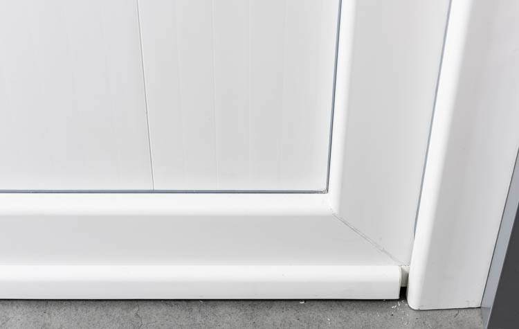 Porte extér.demi-vitrée/lambri pvc Deceuninck blanc droite 980x2180mm