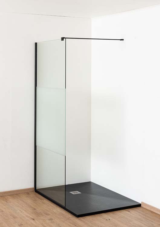 Douche de plain-pied Anais 97 x 200 cm verre acidifié - profil noir