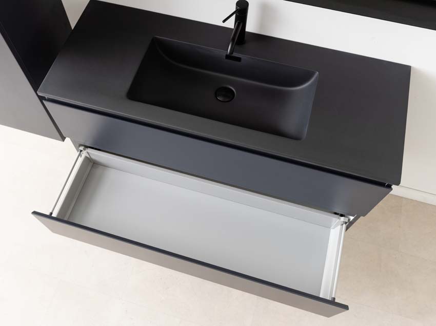 Meuble de salle de bain Tibo gris 1200 mm lavabo noir mat