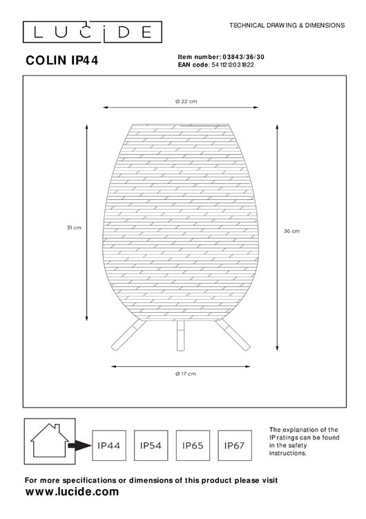 Lucide COLIN IP44 - Oplaadbare Tafellamp Buiten - Accu/Batterij - LED - 1x3W 3000K - IP44 - 3 StepDim - H36 cm - Zwart