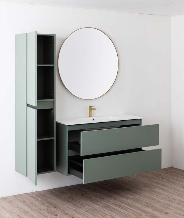 Meuble de salle de bain Dotan eucalyptus vert 120 cm lavabo blanc mat