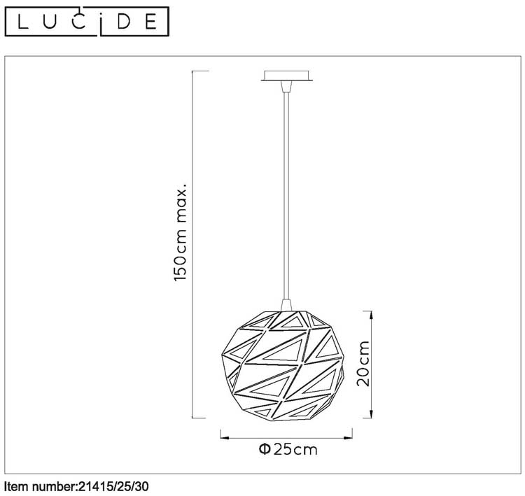 Lucide MALUNGA - Suspension - Ø 25 cm - E27 - Noir