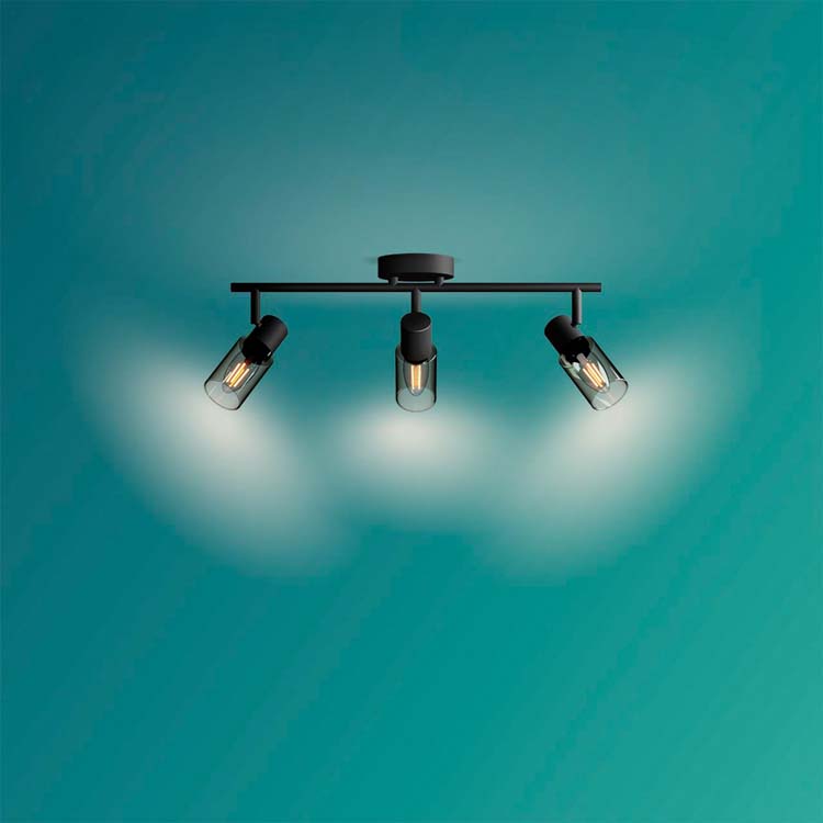 Spot plafond/mur - verre long - dimmable - E14 - 3x25W - lampe excl - noir