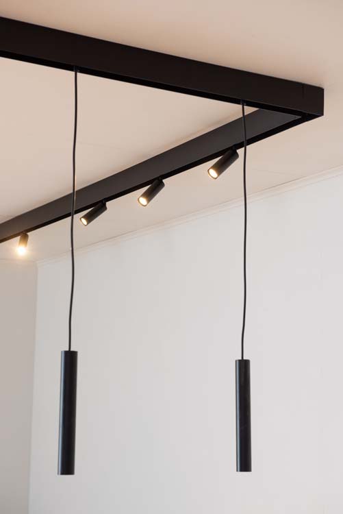 Railverlichting Béa design zwart 2,9m/1,2m 6 spots/3 pendels 9x4,5W